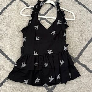 Anthropologie bird embroidered halter top